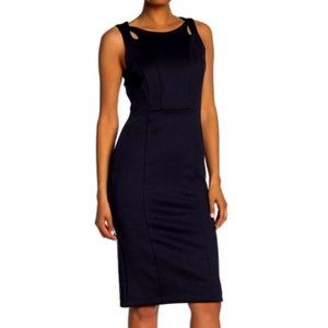 T Tahari Scoop Neck Keyhole Dress Navy Blue Size 8